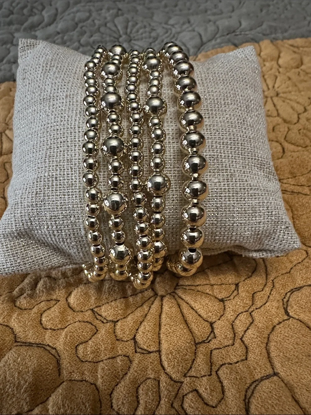 Classic Gold Beaded Stretch Bracelet - Women Jewelry 5 piece NWOT